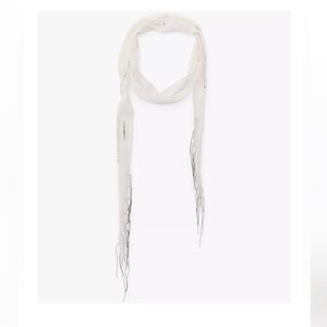 Zara Ivory beaded fringe silk skinny scarf